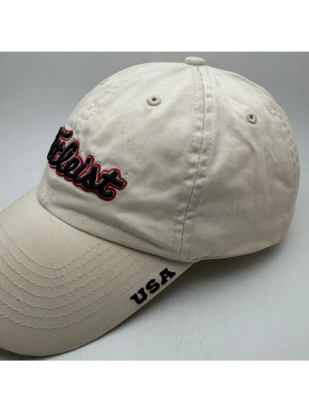 Titleist Golf Hat Cap Men's One Size Adjustable Beige Tan USA Flag Embroidered